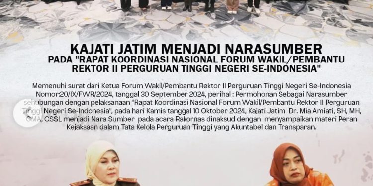 Kajati Jatim Mia Amiati Jadi Nara Sumber Rakor Forum Wakili/Pembantu Rektor II PTN Se-Indonesia