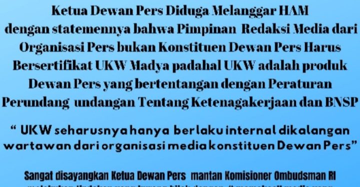 Kontroversi Di Hari Antikorupsi Sedunia, Ketua Dewan Pers Diduga Langgar HAM Terkait Sertifikasi Wartawan
