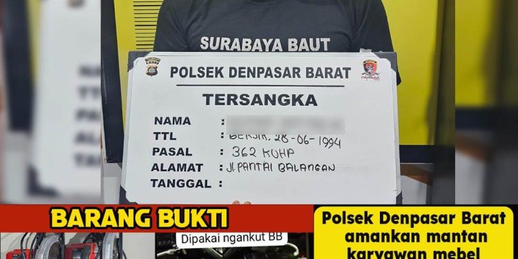 Polsek Denpasar Barat Amankan Mantan Karyawan Mebel Usai Curi Kompresor dan Gergaji Sirkel