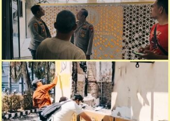 Pasca kerusuhan Polsek Tegal Sari Dan Warga membersihkan Masjid Al Jabar